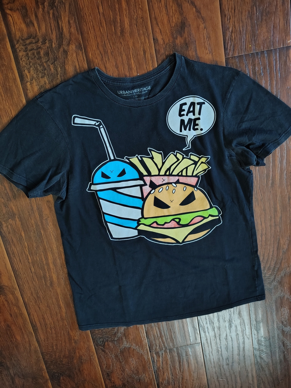 Urban Heritage Black Short-Sleeve Graphic Tee with Burger, Fries & Drink